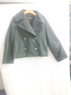 Dark Green Double-Breasted Cropped Pea Coat