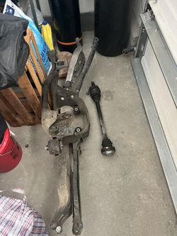 bmw 323 i subframe, upper and lower control arms, and passenger side axle