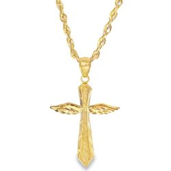10k Yellow Gold Winged Cross Charm Necklace