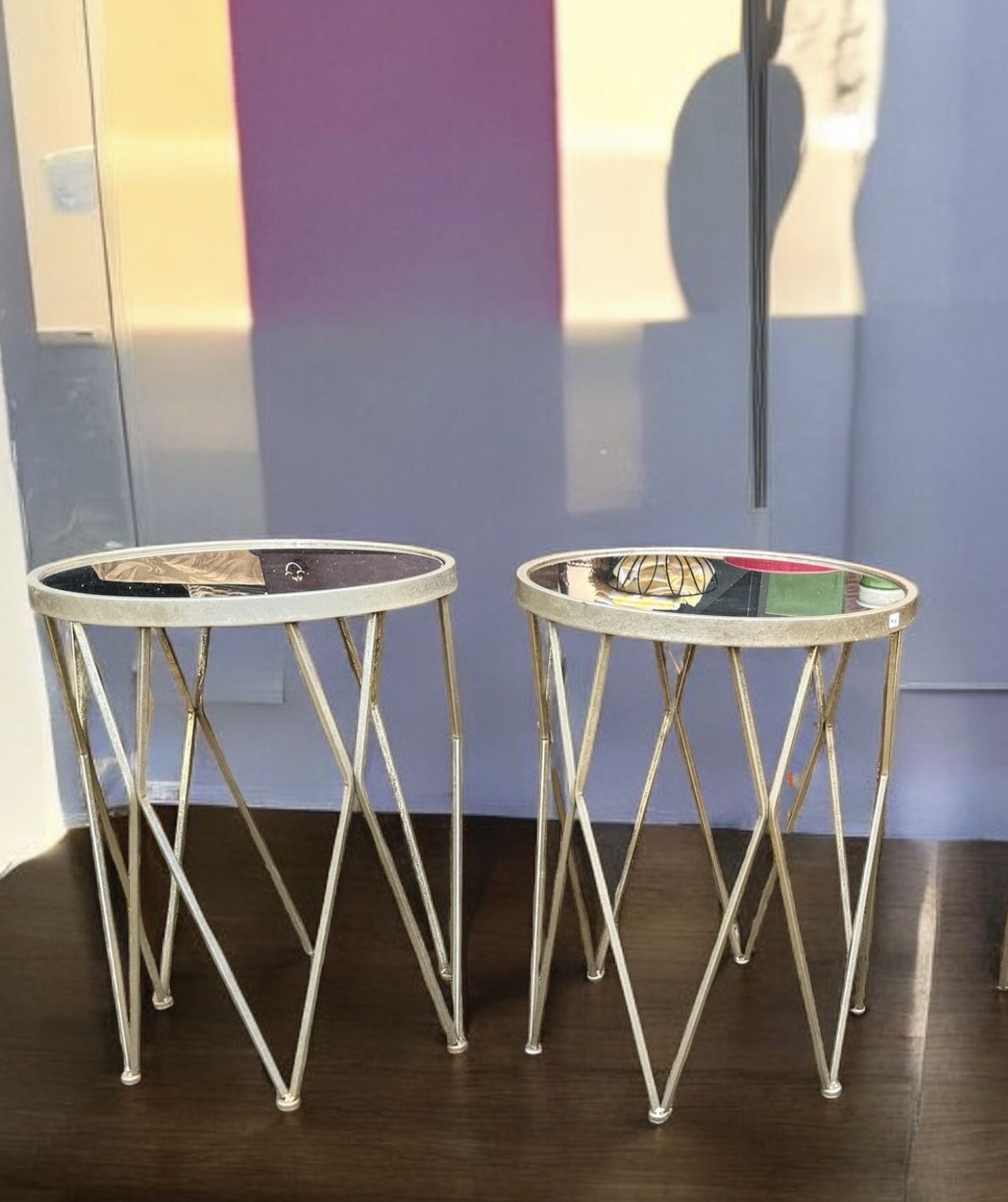 Pair Of End Tables Metal With Mirror Tops