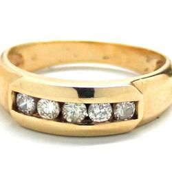 Mens Diamond/14K Yellow Gold Wedding Band