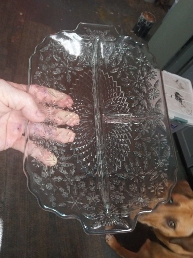 Three section dish Indian a glass co