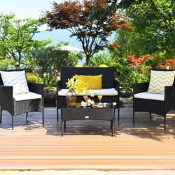 Patio furniture Wicker 4 - Person Seating Group With Cushions