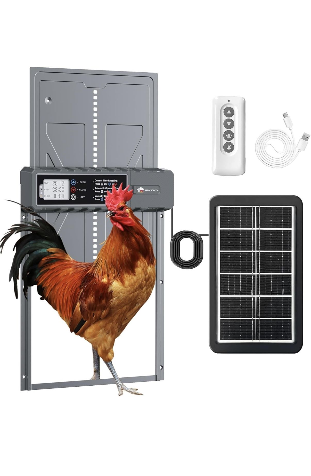 Automatic Chicken Coop Door Solar Powered with Timer, Remote Control, Anti-Pitch Aluminum Alloy Auto House Door