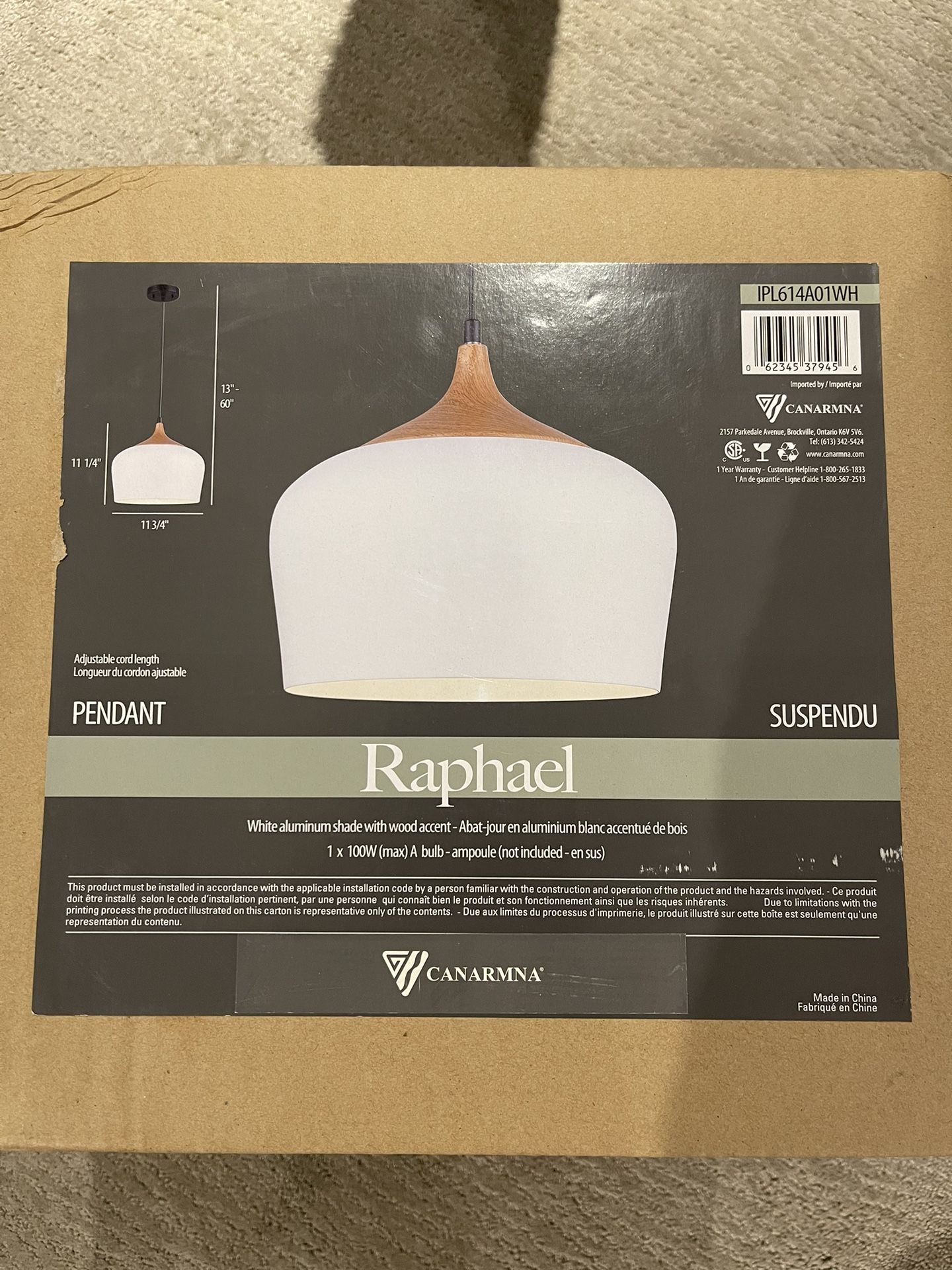 Two Canarm Raphael Shade Pendant White X 2 Lights