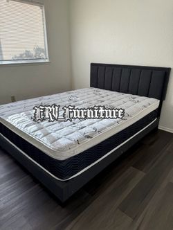 New queen bed frame with mattress