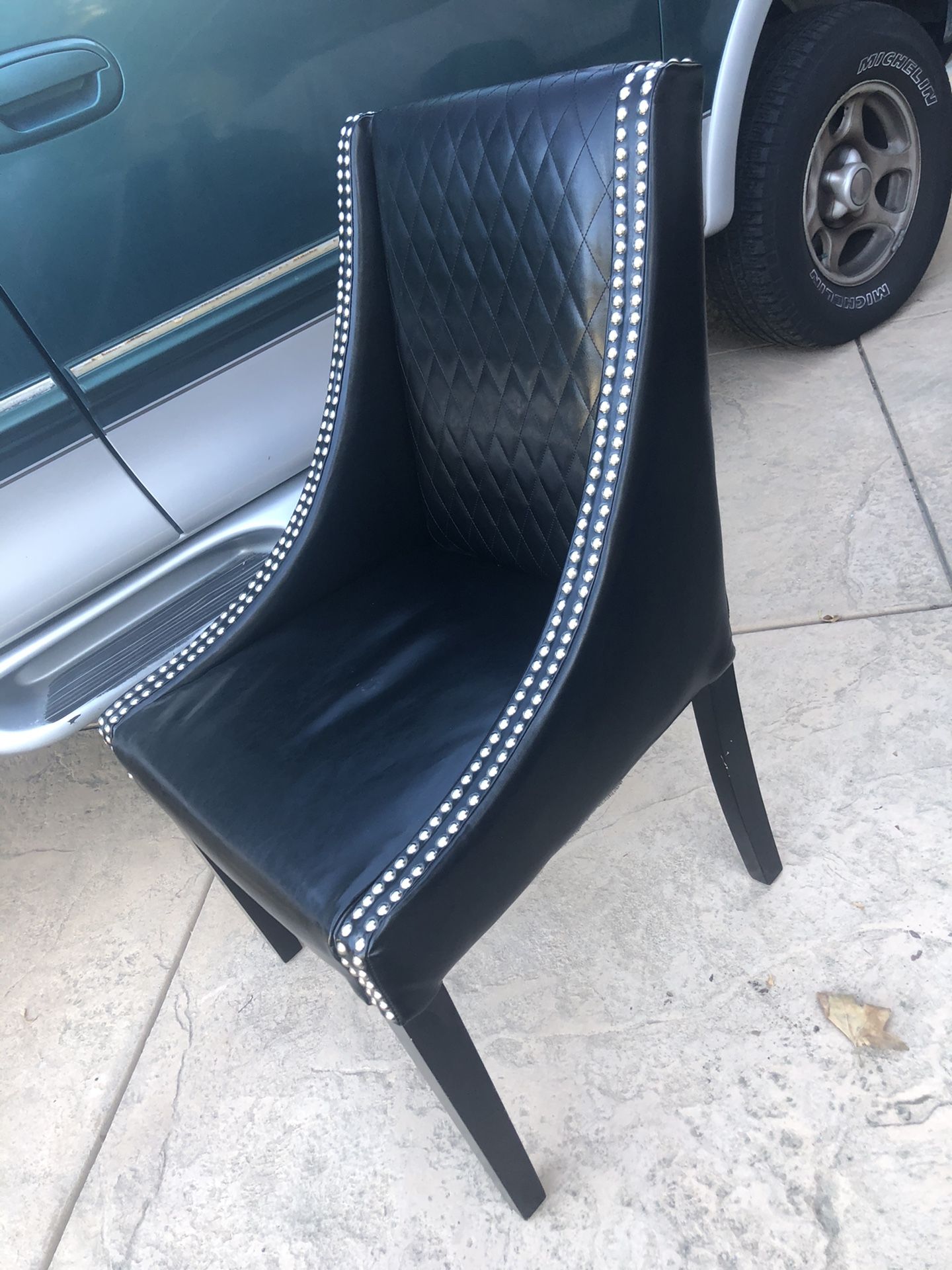 Black Leather Studded Dining Chairs (2)