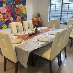 Dark Wood Dining Table Set 6-8 Seater