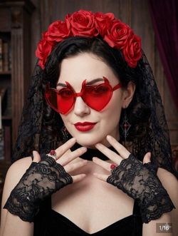 Gothic Devil Costume Accessory 8 Pcs Set - Headband, Gloves, Jewelry, Glasses