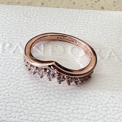 Pandora Rose Gold Plated Timeless Wish Floating Pave Ring #182320C01 + PANDORA HINGED BOX & PANDORA POLISHING CLOTH Included + Tag