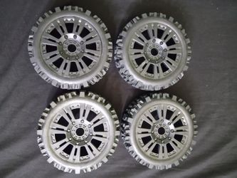 1/8 scale RC buggy or truck tires featuring a 17mm hex hub for compatibility with models like Traxxas, Arrma Typhon, and Redcat.