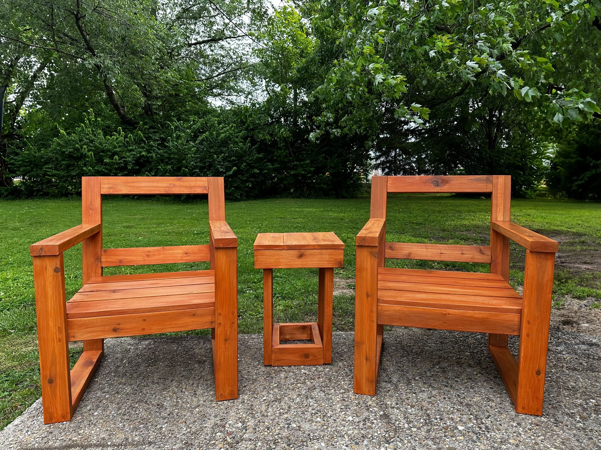 2 Cedar Chairs & Matching Table - Handcrafted & Sealed.