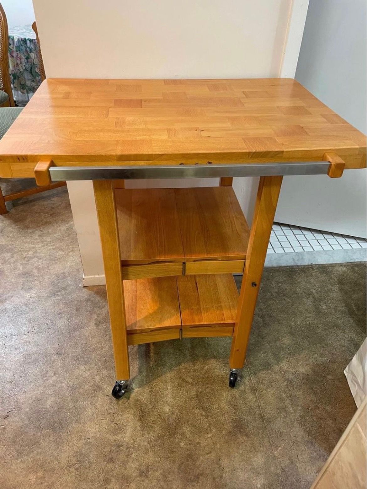 Folding Butcher Block Island Cart