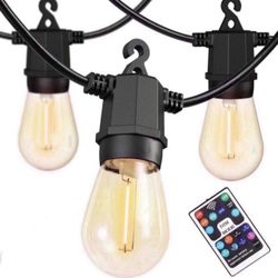 Outdoor String Lights 48Ft, Outdoor Lights Waterproof with 18 Shatterproof Bulbs, Personalized 8 Lighting Modes Remote Control Patio Lights for Patio 