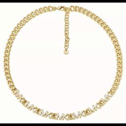 Michael Kors 14K Gold-Plated Brass Collar Necklace Repeating Logo Curb Link M