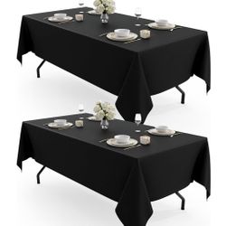 4 Durable Table Cloth 60" x 102" - Reusable Polyester Black Tablecloths for Rectangle Tables, Washable Fabric Table Cover for Holiday Party, Din