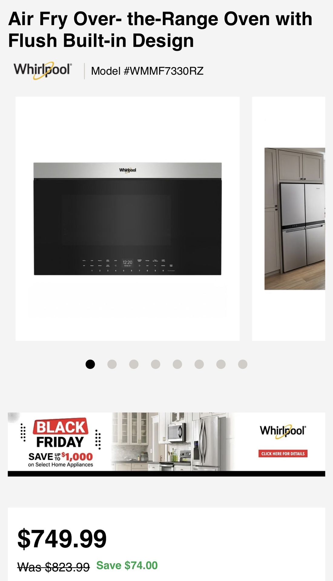 Whirlpool Air Fryer Over Stove New $400