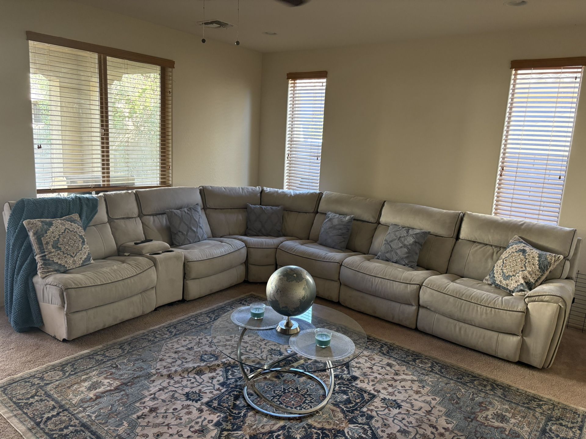 sectional 2 recliner couches with charging ports and 2 cup holders