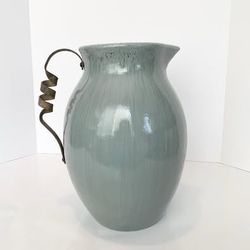 Giant 14" Tall Teal Turquoise Aqua Blue-Green Coastal Farmhouse Vase Pitcher