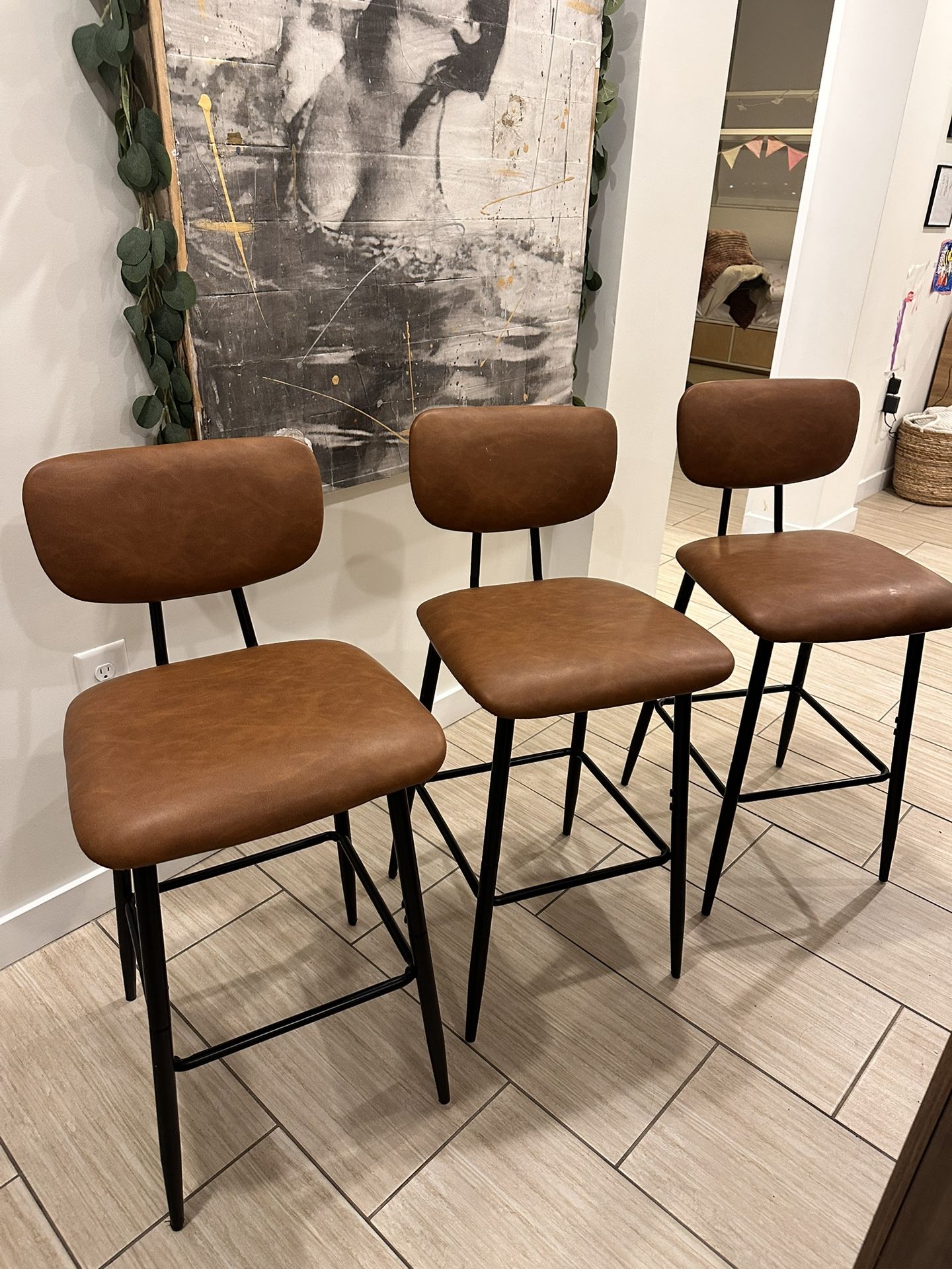3 Brown Bar Stools