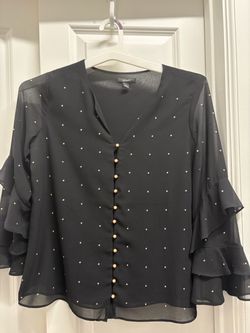 Alfani Black Chiffon Blouse with Pearl Details