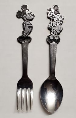 Vintage 1970's Disney Mickey & Minnie Mouse Youth Fork Spoon Set Bonny Japan Stainless