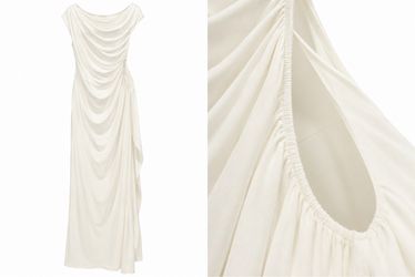 Ivory Draped Ruched Maxi Dress with Side Cutout