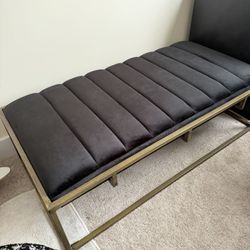 Modern Velvet Ottoman Bench with Brass Finish, Black