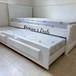 Twin Solid Wood Bed With Twin Trundle And Both Memory Foam Mattresses $700