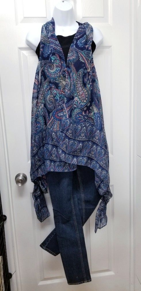 Blue Paisley Oversized Scarf Vest