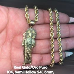 10K Gold Rope Chain & St Jude Pendant 