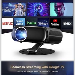New in box! [Built-in Apps/GoogIe TV/1000ANSI] Smart Projector 4K Supported with WiFi and Bluetooth, GoogIe Voice, Zoom&Keystone, 180°Stand, Goiaey C2
