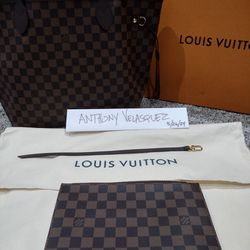 Louis Vuitton Neverfull MM Damier W/Red