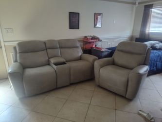 Leather chauncey recliner love seat and chair