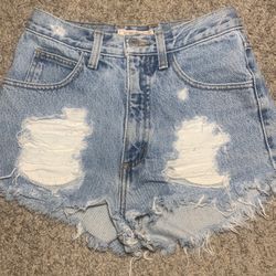 Size 29, Vintage Guess By Marciano Distressed Studded Blue Denim Jean Cutoff Shorts