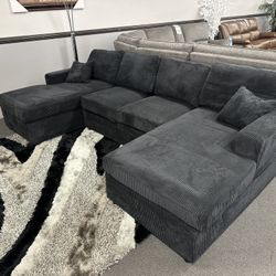 Black Sofa Sectional w/ Double Chaise