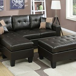 Brand New Espresso Leather Sectional Sofa w Ottoman 