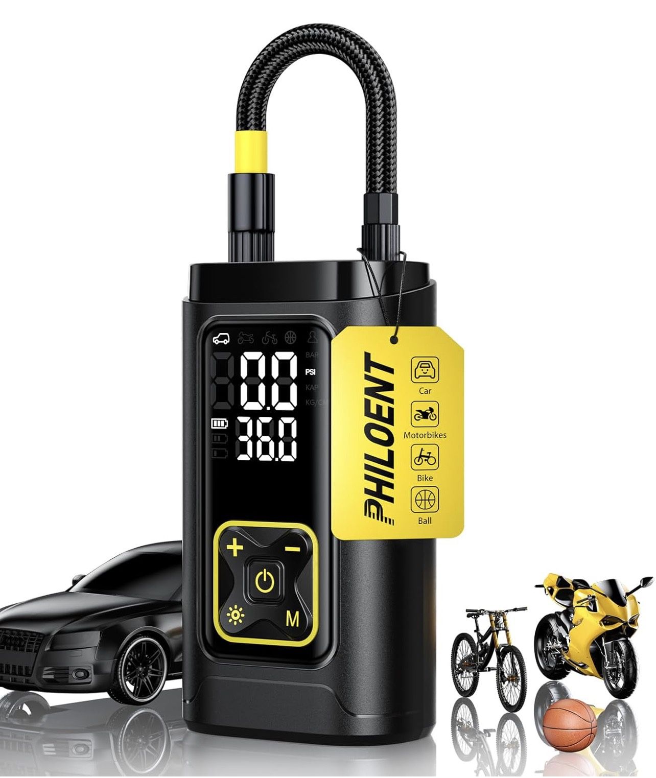 Tire Inflator Portable Air Compressor for Car Tires with Gauge, 150PSI Fast Bike Air Pump for Auto, Motorcycle, Bicycle, Balls, Digital Tire Pump with