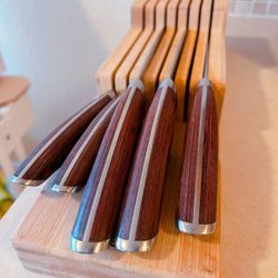 Wooden Handle Stainless Steel Knife Set With Block 