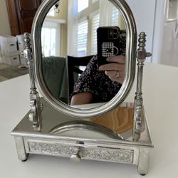  Antique Vera Lucino Silverplate Vanity Mirror Jewelry Box | Late 1800s Silverplated