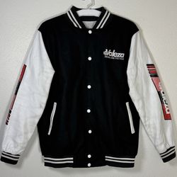 Valeza Anime Streetwear Black White Embroidered Bomber Varsity Jacket Medium