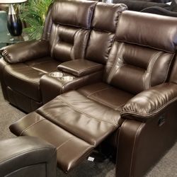 Brand New 70" Brown Gel Leather Manual Reclining Loveseat With Cup Holders