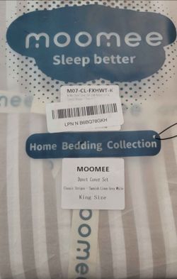 MooMee Striped Duvet Cover Set 100% Washed Cotton Linen Like King