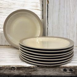 Johnson Bros England Hessian Stoneware Dinner Plates Set of 8 Brown Tan Vintage