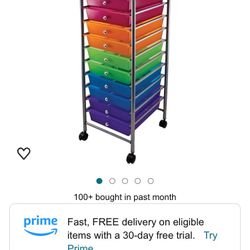 Rolling Cart With 10 Color Drawer Organizer Used Like New 