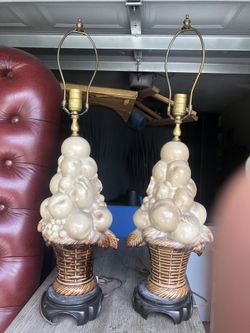 1960s Italian Blanc De Chine Fruits Topiary Table Lamps - A Pair