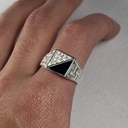 100% Solid 925 Sterling Silver Black Greek Ring Size 12.5