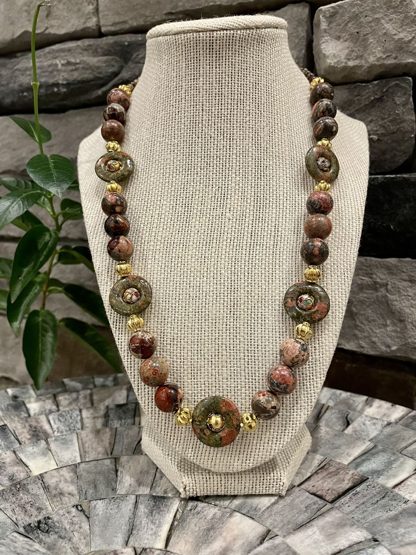 Poppy Jasper and Cloisonné Necklace