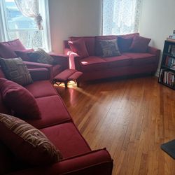 COMPLETE 3-Piece Living Room Set – Rose Red – STORAGE CLEAROUT! Couch $200 ea  / Recliner $125