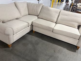 Beige Fabric Sectional Sofa with Rolled Arms